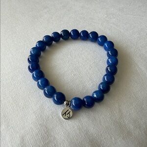 T Jazelle Deep Blue Lapis Beaded Bracelet with Silver logo Charm